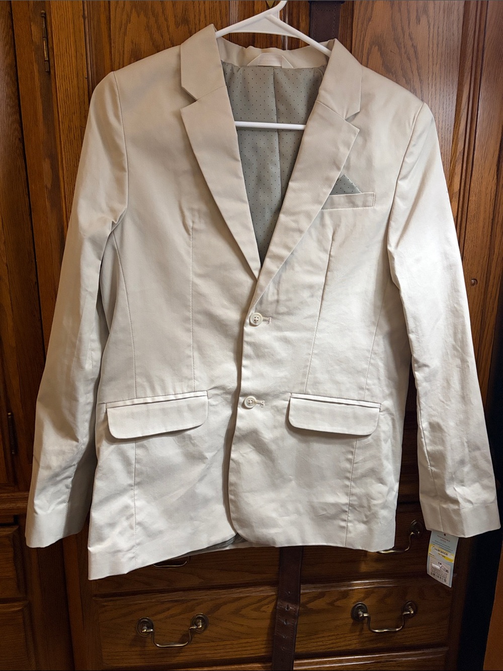 Cat & Jack Beige Two-Button Blazer / Jacket with Pocket Square - Boys 14